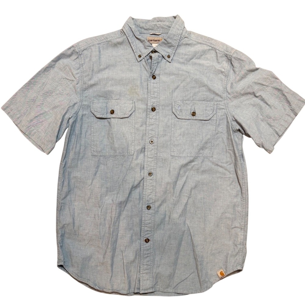 Carhartt Mens Relaxed Fit Short Sleeve Button Down Shirt‎ Light Blue L S200 CBL
